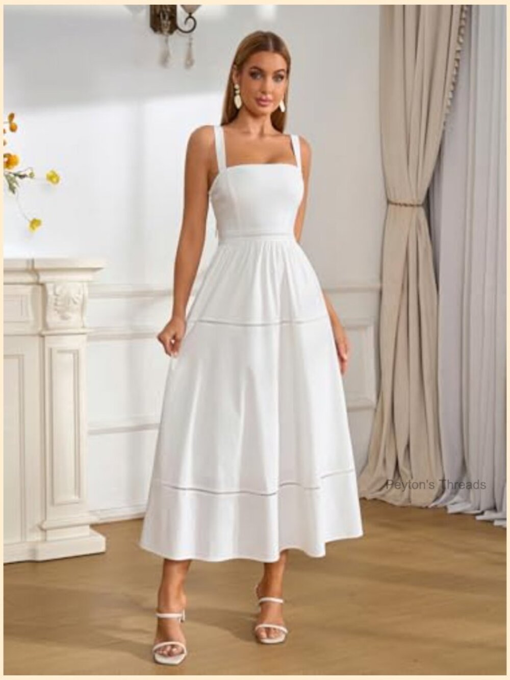 Square Neck Corset Midi Dress Flowy A-Line Sleeveless Backless Wedding Guest - Picture 5 of 7